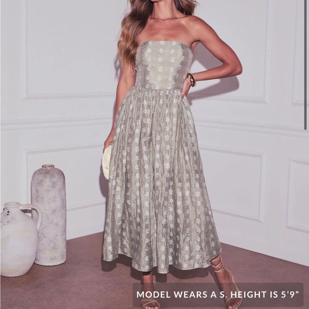 Strapless Floral Midi Dress in Sage